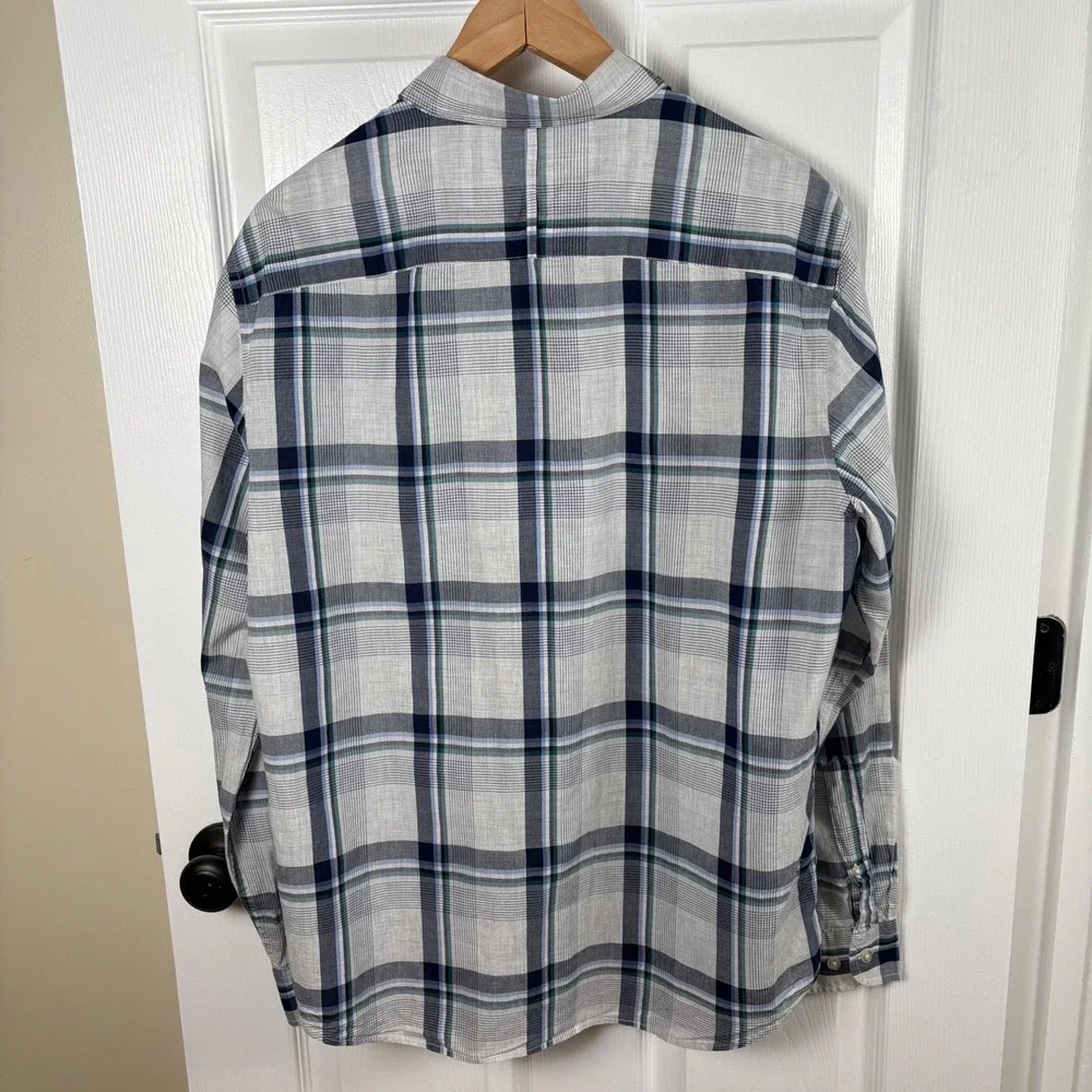 Banana Republic Men's‎ L Button-Down Shirt Blue Plaid Untucked Slim Fit Cotton